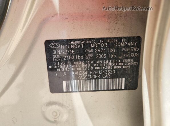 KMHD84LF2HU243620 2017 HYUNDAI ELANTRA Beige 