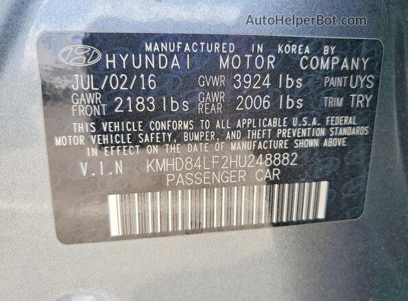 KMHD84LF2HU248882 2017 HYUNDAI ELANTRA Gray ძრავის განყოფილების ხედი