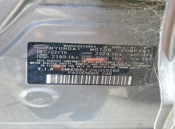 KMHD84LF2HU359268 2017 HYUNDAI ELANTRA Gray Вид підкапотного простору