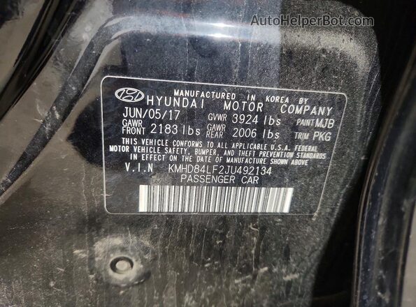 KMHD84LF2JU492134 2018 HYUNDAI ELANTRA Black Вид наклейки з VIN-кодом