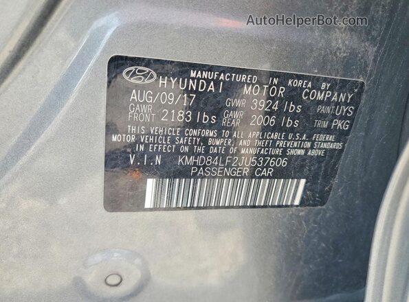 KMHD84LF2JU537606 2018 HYUNDAI ELANTRA Gray VIN կոդի պիտակի տեսք