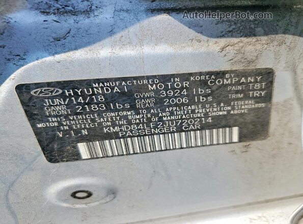 KMHD84LF2JU720214 2018 HYUNDAI ELANTRA Silver Вид підкапотного простору