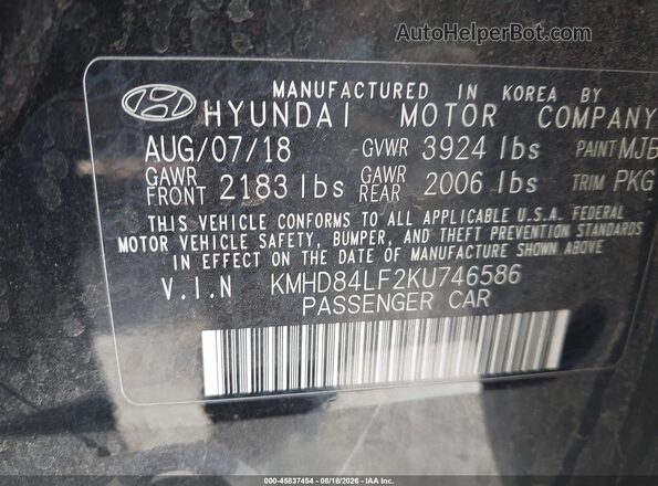 KMHD84LF2KU746586 2019 HYUNDAI ELANTRA Black Engine compartment view