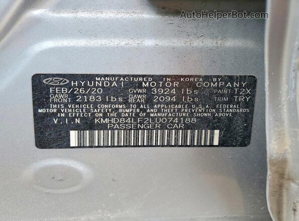 KMHD84LF2LU074188 2020 HYUNDAI ELANTRA Silver VIN կոդի պիտակի տեսք