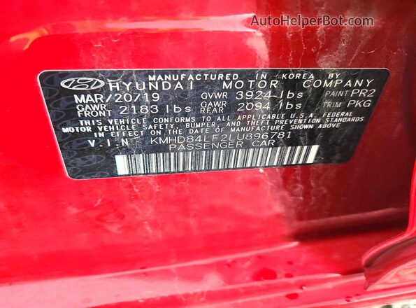 KMHD84LF2LU896781 2020 HYUNDAI ELANTRA Red Widok komory silnika