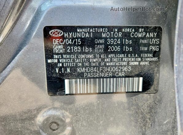 KMHD84LF3HU062963 2017 HYUNDAI ELANTRA Серебряный Вид подкапотного пространства