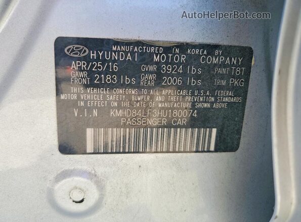 KMHD84LF3HU180074 2017 HYUNDAI ELANTRA Silver Vista del compartimento del motor