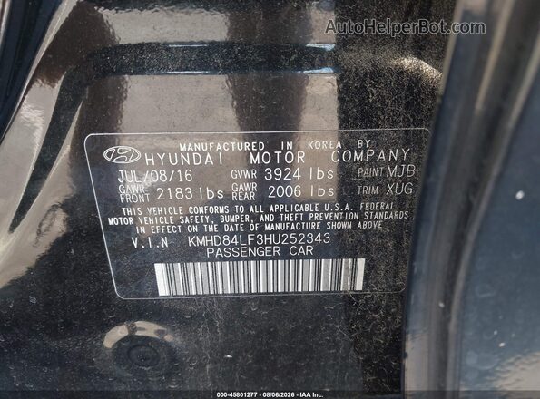 KMHD84LF3HU252343 2017 HYUNDAI ELANTRA Black Vista del compartimento del motor