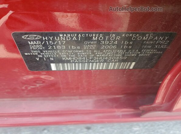 KMHD84LF3HU430459 2017 HYUNDAI ELANTRA Red Вид підкапотного простору