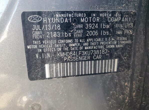 KMHD84LF3KU738187 2019 HYUNDAI ELANTRA Gray Vista del compartimento del motor