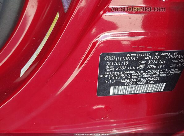 KMHD84LF3KU784991 2019 HYUNDAI ELANTRA Красный Вид подкапотного пространства