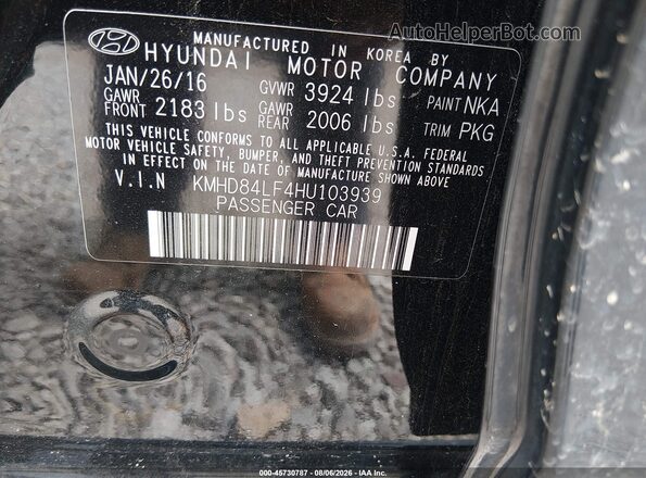 KMHD84LF4HU103939 2017 HYUNDAI ELANTRA Black Widok komory silnika