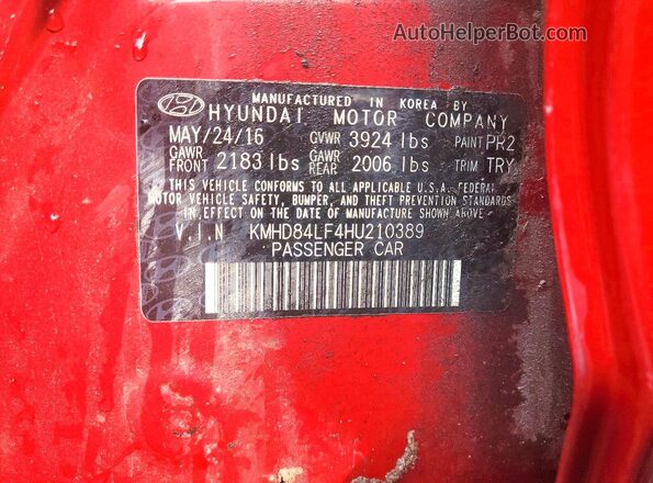 KMHD84LF4HU210389 2017 HYUNDAI ELANTRA Red VIN კოდის სტიკერის ხედი