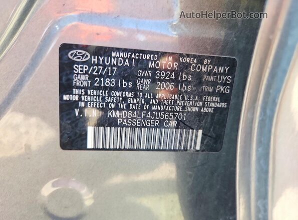 KMHD84LF4JU565701 2018 HYUNDAI ELANTRA Gray Vista del compartimento del motor