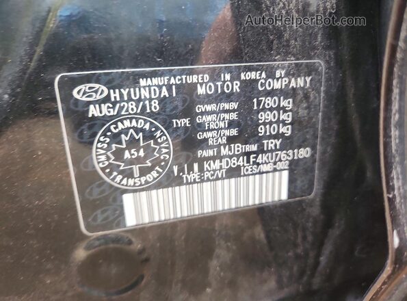 KMHD84LF4KU763180 2019 HYUNDAI ELANTRA Black ძრავის განყოფილების ხედი