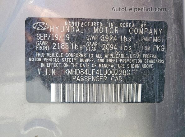 KMHD84LF4LU002280 2020 HYUNDAI ELANTRA Silver Widok naklejki z numerem VIN
