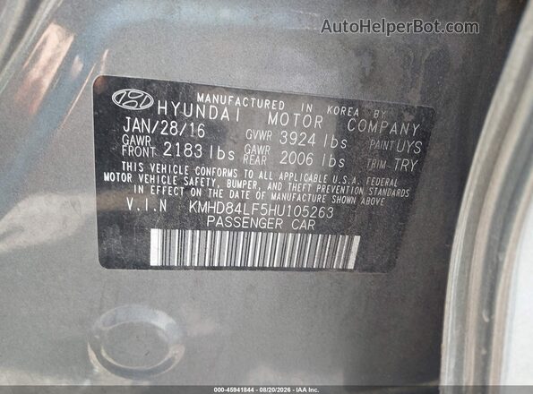 KMHD84LF5HU105263 2017 HYUNDAI ELANTRA Gray Vista del compartimento del motor