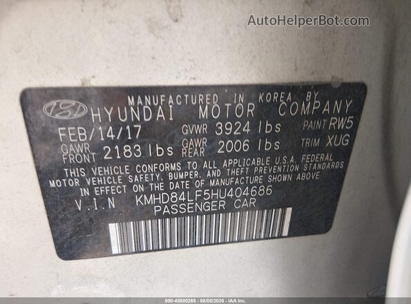 KMHD84LF5HU404686 2017 HYUNDAI ELANTRA Tan Widok komory silnika