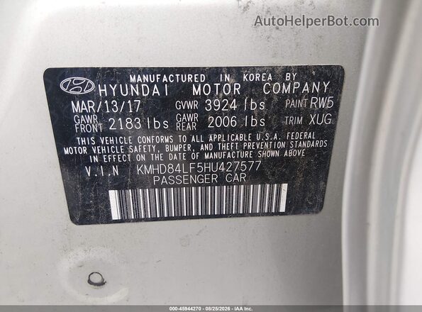 KMHD84LF5HU427577 2017 HYUNDAI ELANTRA Champagne Շարժիչի բաժամունքի տեսք