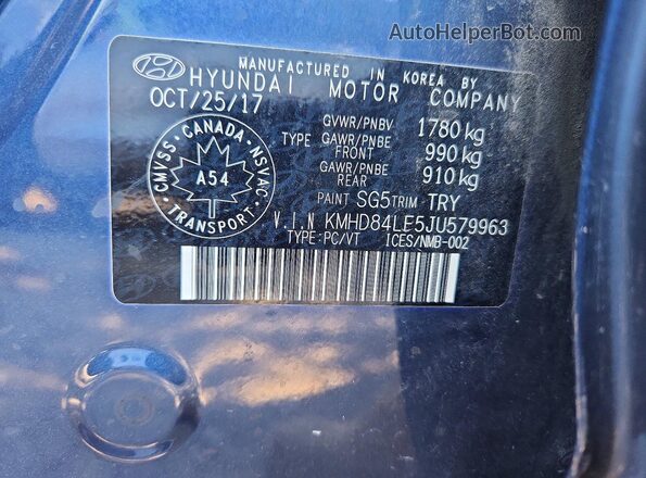 KMHD84LF5JU579963 2018 HYUNDAI ELANTRA Синий Вид наклейки с VIN-кодом