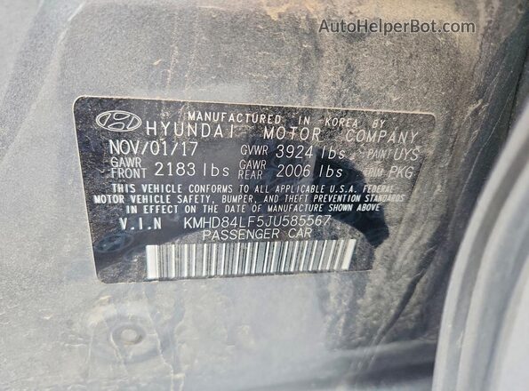KMHD84LF5JU585567 2018 HYUNDAI ELANTRA Gray Vista del compartimento del motor