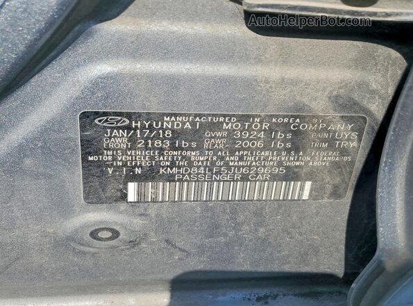 KMHD84LF5JU629695 2018 HYUNDAI ELANTRA Gray 