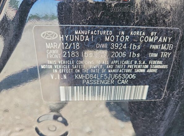 KMHD84LF5JU663006 2018 HYUNDAI ELANTRA Black VIN կոդի պիտակի տեսք