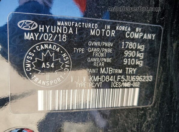 KMHD84LF5JU696233 2018 HYUNDAI ELANTRA Black Engine compartment view