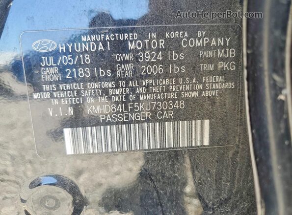 KMHD84LF5KU730348 2019 HYUNDAI ELANTRA Black Engine compartment view