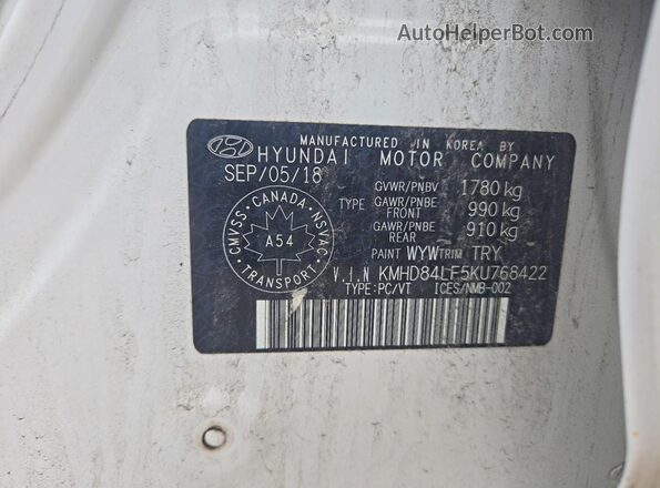 KMHD84LF5KU768422 2019 HYUNDAI ELANTRA White Շարժիչի բաժամունքի տեսք
