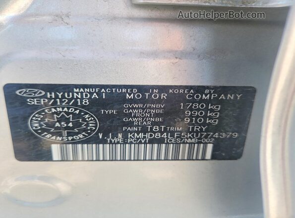 KMHD84LF5KU774379 2019 HYUNDAI ELANTRA Silver Widok komory silnika