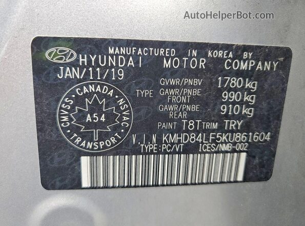 KMHD84LF5KU861604 2019 HYUNDAI ELANTRA Silver VIN sticker view