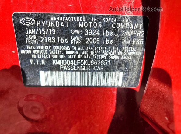 KMHD84LF5KU862851 2019 HYUNDAI ELANTRA Red Engine compartment view