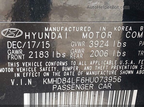 KMHD84LF6HU073956 2017 HYUNDAI ELANTRA Black Widok komory silnika