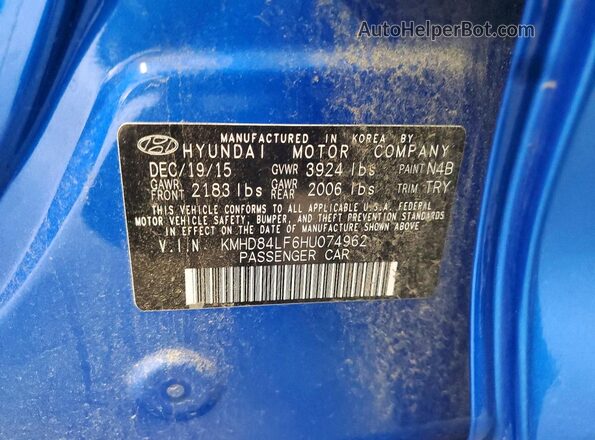 KMHD84LF6HU074962 2017 HYUNDAI ELANTRA Blue 