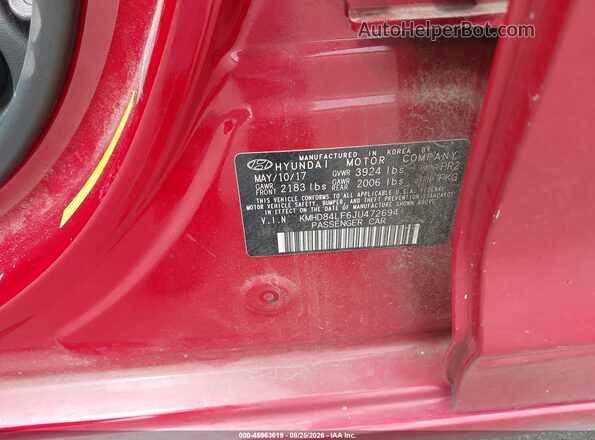 KMHD84LF6JU472694 2018 HYUNDAI ELANTRA Red Вид підкапотного простору