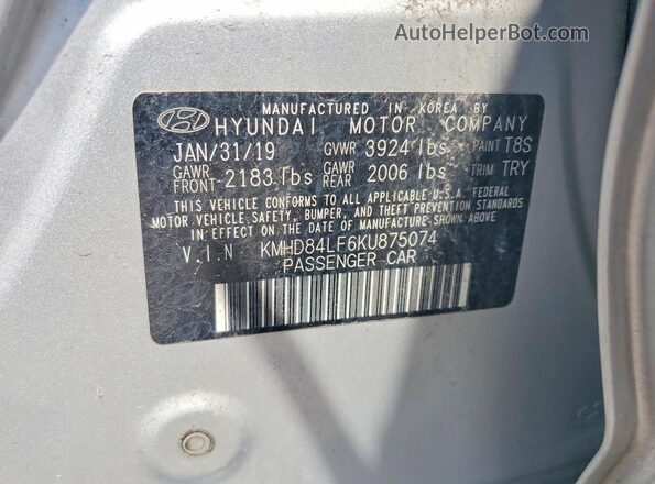 KMHD84LF6KU875074 2019 HYUNDAI ELANTRA Silver Вид підкапотного простору