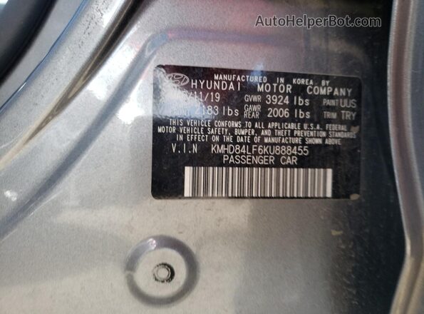 KMHD84LF6KU888455 2019 HYUNDAI ELANTRA Серебряный Вид задних сидений