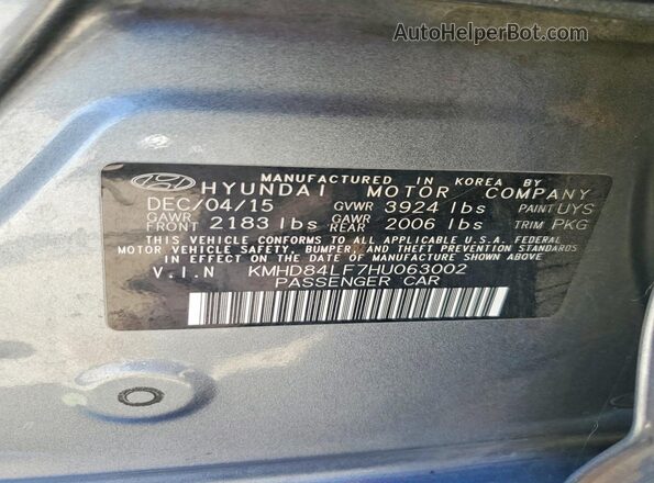 KMHD84LF7HU063002 2017 HYUNDAI ELANTRA Gray Շարժիչի բաժամունքի տեսք