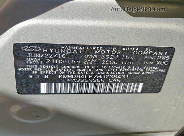 KMHD84LF7HU238431 2017 HYUNDAI ELANTRA Beige Widok komory silnika