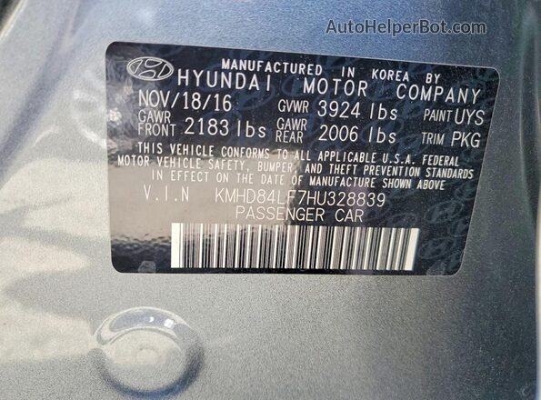 KMHD84LF7HU328839 2017 HYUNDAI ELANTRA Gray ძრავის განყოფილების ხედი
