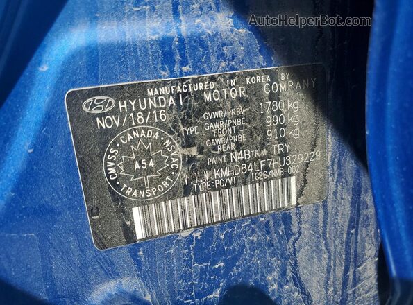 KMHD84LF7HU329229 2017 HYUNDAI ELANTRA Синий Вид подкапотного пространства