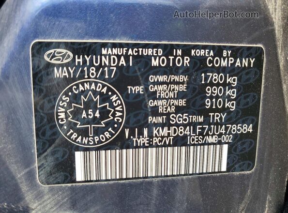 KMHD84LF7JU478584 2018 HYUNDAI ELANTRA Blue Widok komory silnika