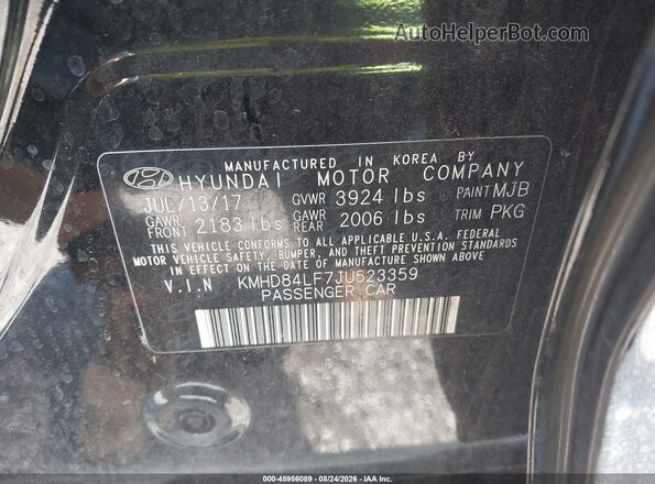 KMHD84LF7JU523359 2018 HYUNDAI ELANTRA Black Вид підкапотного простору