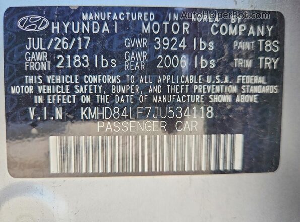 KMHD84LF7JU534118 2018 HYUNDAI ELANTRA Серебряный Вид подкапотного пространства