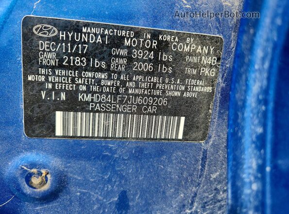KMHD84LF7JU609206 2018 HYUNDAI ELANTRA Синий Вид подкапотного пространства
