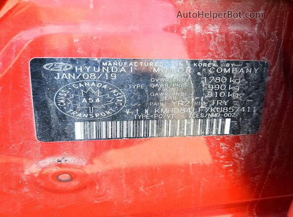 KMHD84LF7KU857411 2019 HYUNDAI ELANTRA Red 