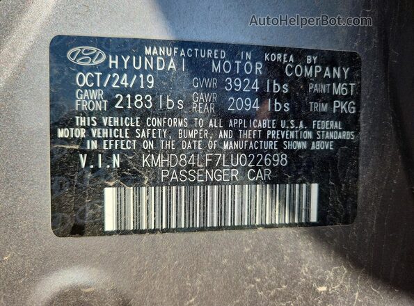 KMHD84LF7LU022698 2020 HYUNDAI ELANTRA Gray Շարժիչի բաժամունքի տեսք