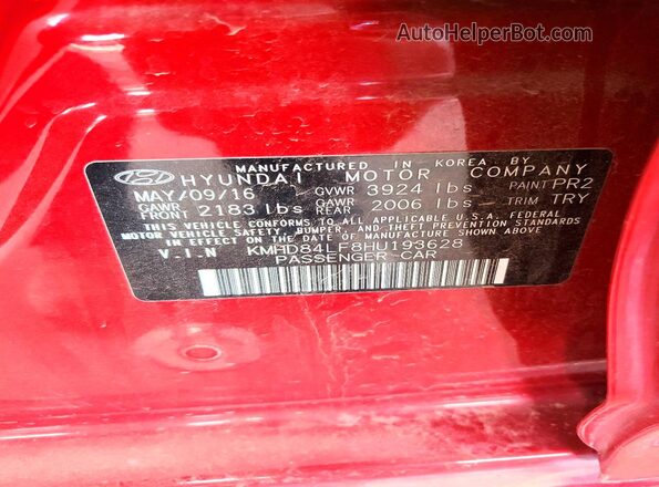 KMHD84LF8HU193628 2017 HYUNDAI ELANTRA Красный Вид наклейки с VIN-кодом