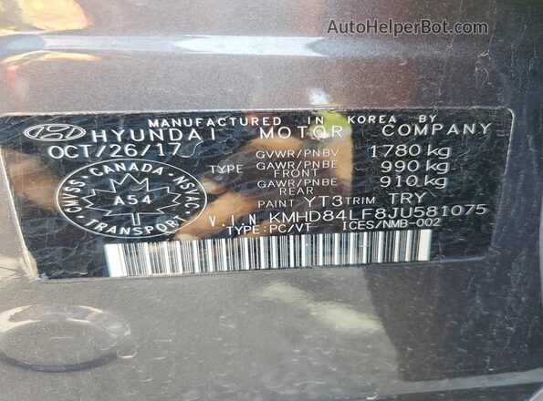 KMHD84LF8JU581075 2018 HYUNDAI ELANTRA Gray Vista del compartimento del motor